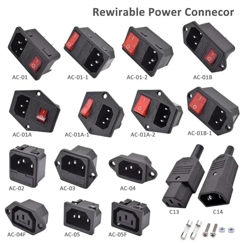 IEC 320 C13 C14 Inlet Power Plug Socket Rewirable 3 Pin Electrical Male Female Connector with Red Lamp Rocker Switch 10A Fuse(AC-01B-1) von KEBTOKMRW