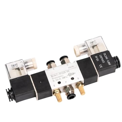 Magnetventil 220 V Pneumatisch 4V220-08 Luft 5 Wege 2 Positionen 1/4" Spule Legierung Intern DC 12 V DC 24 V AC110 V(W 6mm fittings,DC 24V) von KEBTOKMRW