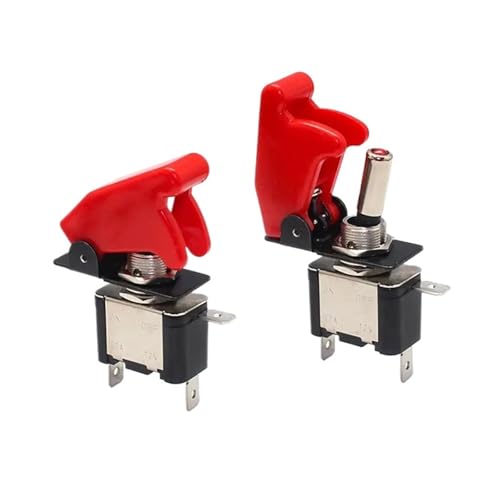 Rocker switch Auto Car Boat Truck Illuminated Led Toggle Switch With Safety Aircraft Flip Up Cover Guard 12V20A ASW-07D(Solid cover Red) von KEBTOKMRW