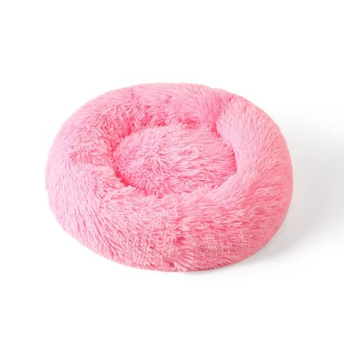 KEDAOLA Plüsch-Hundebett, beruhigendes, rundes Haustierkissen mit rutschfester Unterseite, flauschiges Donut-Bett für kleine, mittelgroße Katzen und Hunde (Glänzendes Rosa, 60 cm) von KEDAOLA