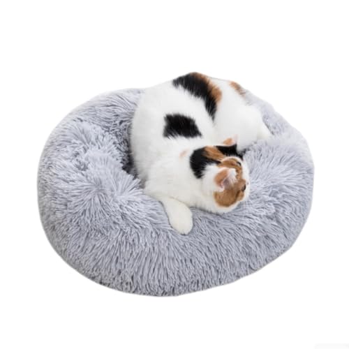 KEDAOLA Plüsch-Hundebett, beruhigendes, rundes Haustierkissen mit rutschfester Unterseite, flauschiges Donut-Bett für kleine, mittelgroße Katzen und Hunde (Hellgrau, 50 cm) von KEDAOLA