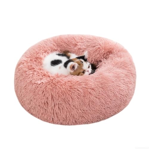 KEDAOLA Plüsch-Hundebett, beruhigendes, rundes Haustierkissen mit rutschfester Unterseite, flauschiges Donut-Bett für kleine, mittelgroße Katzen und Hunde (Leder, Rosa, 40 cm) von KEDAOLA