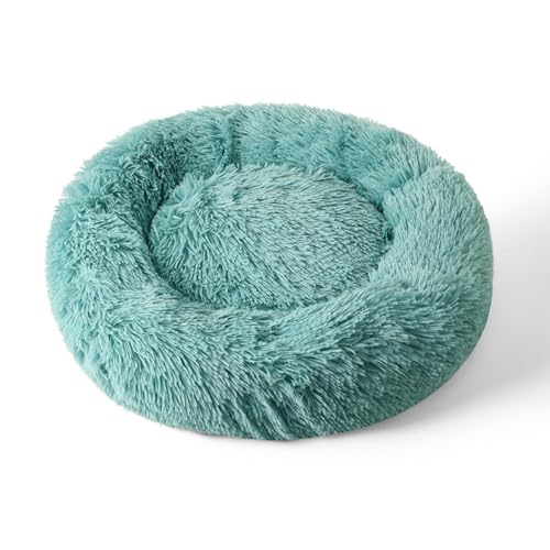 KEDAOLA Plüsch-Hundebett, beruhigendes, rundes Haustierkissen mit rutschfester Unterseite, flauschiges Donut-Bett für kleine, mittelgroße Katzen und Hunde (Smaragdgrün, 40 cm) von KEDAOLA