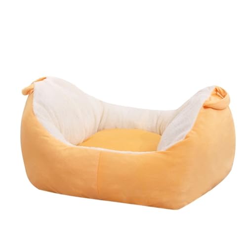 KEDAOLA Plüsch-Katzenbett, flauschig, bequem, rechteckig mit Nackenrolle, rutschfeste Hundebetten, Kissenmatratze für kleine, mittelgroße und große Hunde und Katzen (Gelb, 60 x 45 x 8 cm) von KEDAOLA
