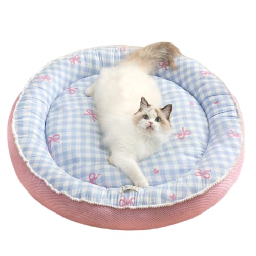 Katzenbett mit Seiten, flauschig, bequem, Baumwollkissen, rundes Hundesofa mit Anti-Rutsch für kleine, mittelgroße Hunde, Katzen (Blau, 60 x 60 cm) von KEDAOLA