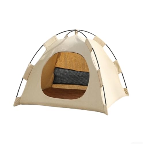 Katzenzelt Höhlenbett mit Kühlmatte, Anti-Rutsch Katze Hund Schlafnest Haustier Tipi Haus Tragbares Indoor Haustierhaus für Katzen/Hunde (Beige) von KEDAOLA