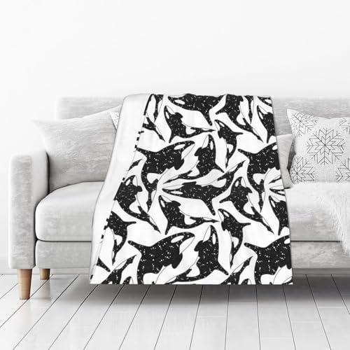 Wal Orca Killer Kuscheldecke, warme Flanell-Fleece-Plüsch, weiche Sofa-Überwurfdecke als Bettdecke/Bettlaken, 102 x 127 cm von KEDDJI