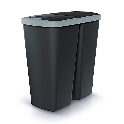 Abfallbehälter mit 2 separaten Deckeln 45l schwarz von KEDEN