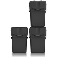 Keden - Set 3 Mülleimer sortibox Recyclingbehältern, 100 % recycelter Kunststoff, schwarz, 75L von KEDEN