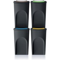 Keden - Set 4 Mülleimer sortibox für Recycling, 100 % recycelter Kunststoff, schwarz, 140L von KEDEN