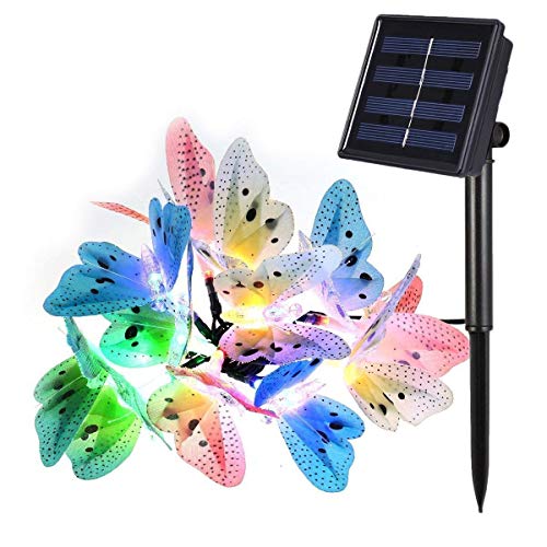 12 LED Butterfly Solar Lichterketten, KEEDA Fiber Optic Schmetterling Außenlichterketten Gartendeko Lichter für Rasen, Terrasse, Hof, Außenbeleuchtung von KEEDA