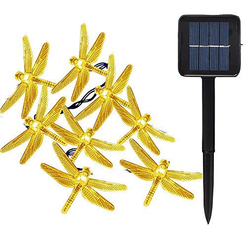 KEEDA 20 LED Solar Libellen Lichterkette - Wasserdicht, 8 Modi - Außen 16ft Solarleuchten für Garten, Terrasse, Weihnachten, Party Deko (Warmweiß) von KEEDA