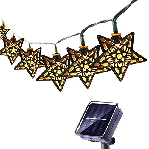 KEEDA 10LED Solar Marokkanische Metall Sterne Lichterketten Solarbetrieben Lichterkette für Outdoor Garten Weihnachten Hochzeit Dekoration(Star) von KEEDA