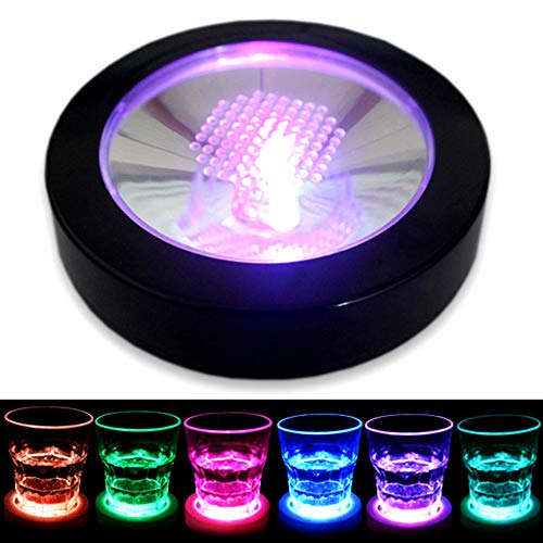 LED Untersetzer für Getränke, KEEDA RGB Licht Getränkeuntersetzer für Tassen, Cocktail, Bier, Wiederaufladbar, 3AA Batteriebetrieben für Hochzeit/Party/Weihnachten/Bar/Club Dekorationen (Black) von KEEDA