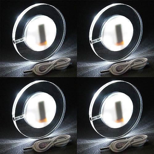 KEEDA Leuchtende Untersetzer für Gläser Getränke, Wiederaufladbare LED Beleuchtete Acryl-Untersetzer für Bar Cocktail Bier Party Hochzeit Club Dekor (Weiß Rund, 4 Stück) von KEEDA
