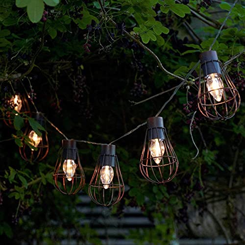 KEEDA Solar 10 LED Rost Eisen Käfig Birne Lichterkette Wasserdicht Retro Hängelaternen Außenbeleuchtung für Aussen Garten Terrasse Bar Café Dekorationen KEEDA Solar 10 LED Rost Eisen Käfig Birne Lichterkette Wasserdicht Retro Hängelaternen Außenbeleuchtung für Aussen Garten Terrasse Bar Café Dekorationen von KEEDA