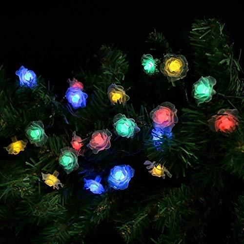 Solar Lichterketten, KEEDA 20 LED Rose Blume Lichterkette Wasserdichte dekorative Beleuchtung für Außen Patio Garten Hochzeit Weihnachten Party (Mehrfarbig) von KEEDA