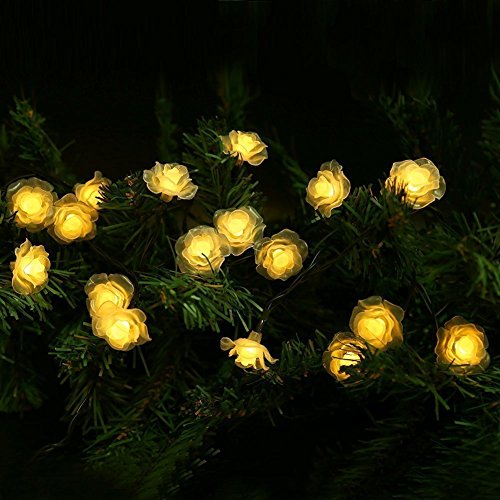 Solar Lichterketten, KEEDA 20 LED Rose Blume Lichterkette Wasserdichte dekorative Beleuchtung für Außen Patio Garten Hochzeit Weihnachten Party (Warmweiß) von KEEDA