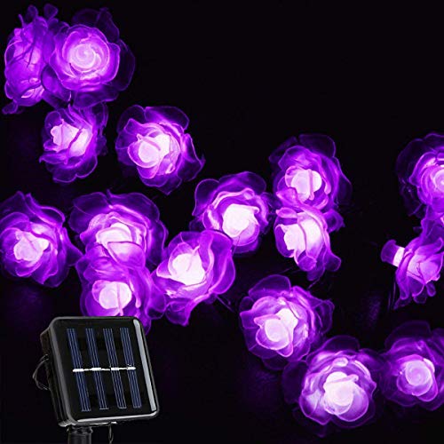 Solar Lichterketten, KEEDA 30 LED Rose Blume Lichterkette Wasserdichte dekorative Beleuchtung für Außen Patio Garten Hochzeit Weihnachten Party (Lila) von KEEDA