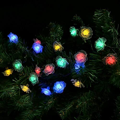 KEEDA Solar Lichterketten, 30 LED Rose Blume Lichterkette Wasserdichte dekorative Beleuchtung für Außen Patio Garten Hochzeit Weihnachten Party (Mehrfarbig) von KEEDA