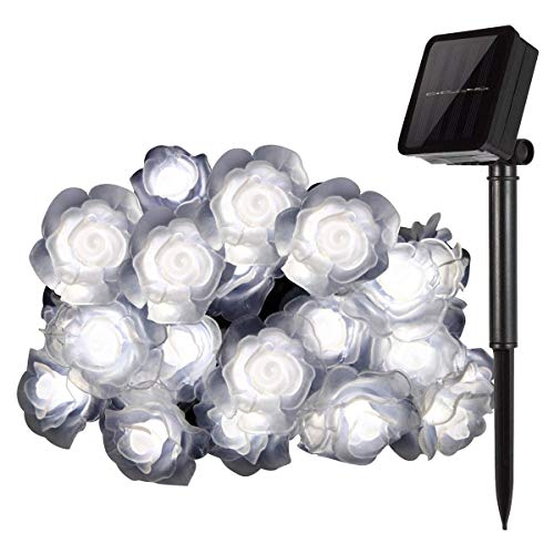 Solar Lichterketten, KEEDA 30 LED Rose Blume Lichterkette Wasserdichte dekorative Beleuchtung für Außen Patio Garten Hochzeit Weihnachten Party (Weiß) von KEEDA