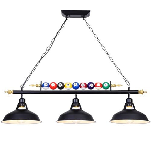 KEELED Billard Lampe Pendelleuchte Schwarz 3 Flammig Vintage Industrial HäNgelampe, 98cm / 38inch Lang, für Billiard Esstisch, KüCheninsel, Esszimmer, E27-GlüHbirne Nicht Im Lieferumfang Enthalten von KEELED