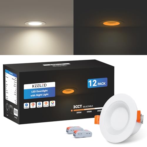 KEELED Einbaustrahler LED 6W, mit Nachtlicht 1.5W, LED Spots 230v, 3000K/4000K/6000K Wählbar, Schnittloch 70-85mm, IP44, Gehäuse aus Aluminiumdruckguss, 12er Set von KEELED