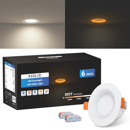 KEELED Einbaustrahler LED mit Nachtlicht, LED Spots 230v, 6W, 3000K/4000K/6000K Wählbar, Schnittloch 70-85mm, IP44, Gehäuse aus Aluminiumdruckguss, 6er Set von KEELED