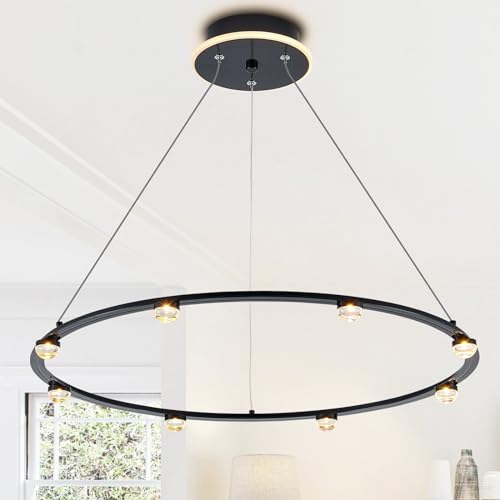 KEELED Kronleuchter Schwarz Wohnzimmerlampe Luster Pendelleuchte HäNgelampe Rund, Flaches Profil, 8 Integrierte Leds Mit Blendfreier Linse, 24,4 Zoll, 30W, 3000K Warmweiß, 100–240 V, CE von KEELED