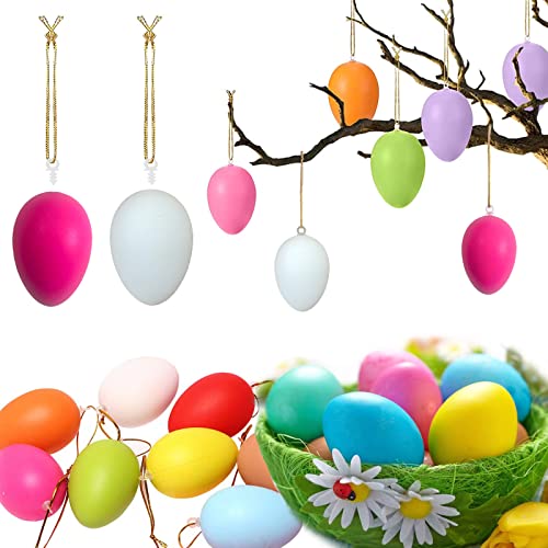 KEELYY 24x Ostereier zum Hängen Bunt, Ostern Eier aus Kunststoff 6 x 4cm, Ostereier Plastik zum Aufhängen & Dekorieren, Ostereier mit Band zum Aufhängen, Osterdeko für draußen und innen von KEELYY