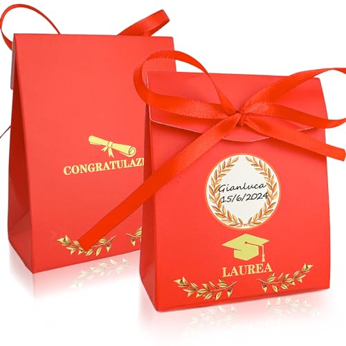 KEELYY 50Pz Scatoline Portaconfetti Laurea Bomboniere Laurea Fai da te Scatole Confetti Laurea Rosso Congratulazioni Laurea Decorazione Festa Laurea per Confetti Caramelle Regalo von KEELYY