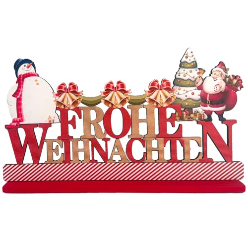 KEELYY Deko Aufsteller für Weihnachten, Frohe Weihnachten Schriftzug Aufsteller, Deko Aufsteller Holz zum Hinstellen für Weihnachten, mit Weihnachtsbaum, Weihnachtsmann und Schneemann von KEELYY