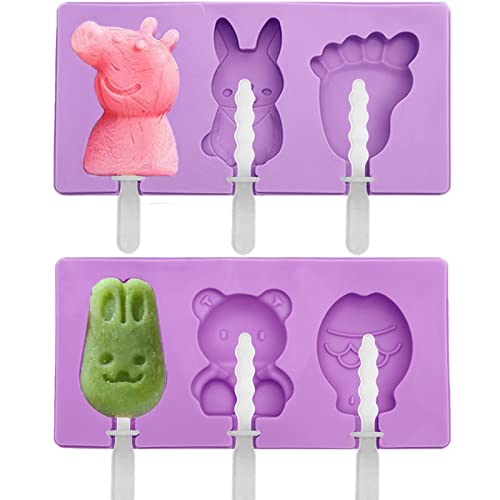 KEELYY Eisformen Silikon, 2Stück Eis am Stiel Formen, BPA Frei Popsicle Form mit 6 Stäbchen DIY Ice Lolly Mould für Kinder und Erwachsene von KEELYY