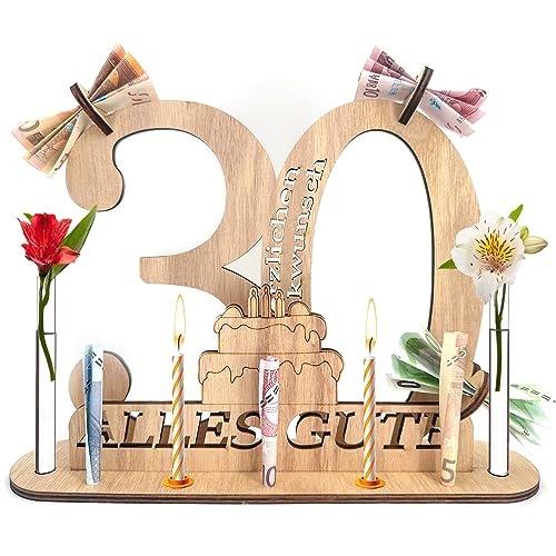 KEELYY Holz Schild Gästebuch 30 Geburtstag - Geburtstag Jubiläum für 30 Jahre Mann Frau - Gästebuch Geburtstag als Personalisierbares Geschenk - 30 Geburtstag Deko mit Ständer und Kerzenhalter von KEELYY