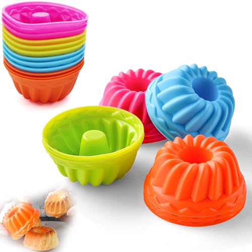 KEELYY Mini Gugelhupfform Silikon 12 Stück Gugelhupf Kuchenform Klein Savarin Form Silikonform Gugelhupf Wiederverwendbare Cupcake Muffinförmchen Ø 6,5cm von KEELYY