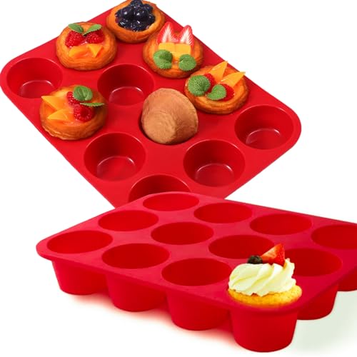 KEELYY Muffinform Silikon für 12 Muffins, 2 Stück Silikonfrom für Muffins, Cupcake Formen Silikon Muffinförmchen Antihaft, Ø 6,5 cm x 3 cm von KEELYY