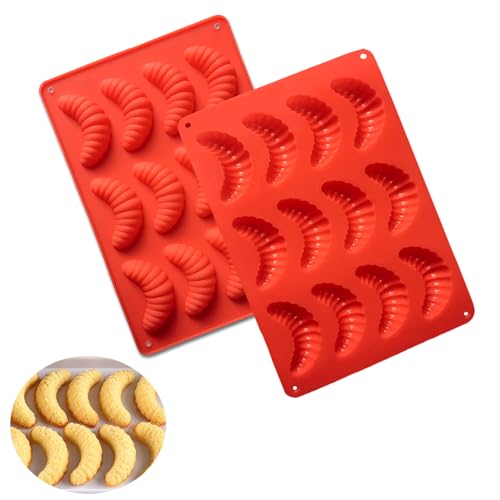 KEELYY Vanillekipferl Backform Silikon 2 Stück Kipferl Blech Silikonform Kipferl Backform für Schokolade Croissant Pralinen von KEELYY