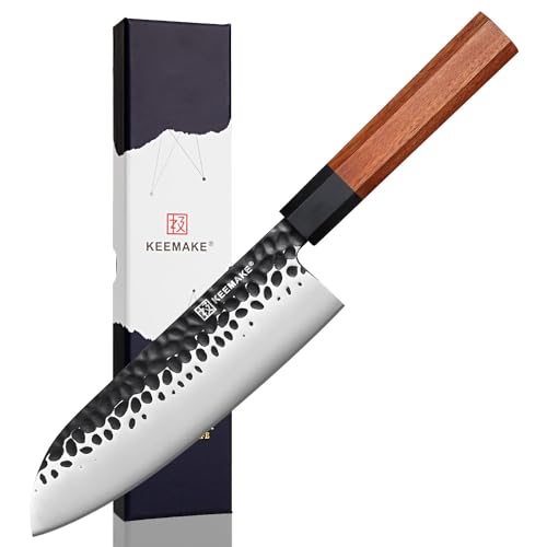 KEEMAKE Santoku Messer Küchenmesser Kochmesser - 17,8cm Japanisches Messer Scharf Küchenmesser G10 Griff Hochkohlenstoffstahl in Geschenkbox in Geschenkbox Kitchen Knife Japanese Knife von KEEMAKE