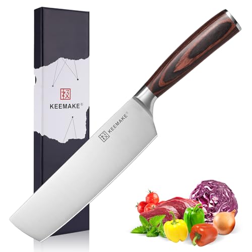 KEEMAKE Nakiri Messer, Klingenlänge 17 cm Japanisches Messer Kochmesser mit Pakkaholz Griff, Scharfe Messer Küchenmesser aus hochwertigem Edelstahl, perfekte Muttertaggeschenk Vatertagsgeschenk von KEEMAKE