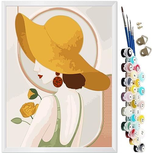 KEEMOSO Malen Nach Zahlen Erwachsene und Anfänge Mädchen DIY Ölgemälde Leinwand Set mit 3 Pinsel und Acrylpigment für Frauen Home Deko- Elegante Dame Ohne Rahmen 40 x 50 cm von KEEMOSO