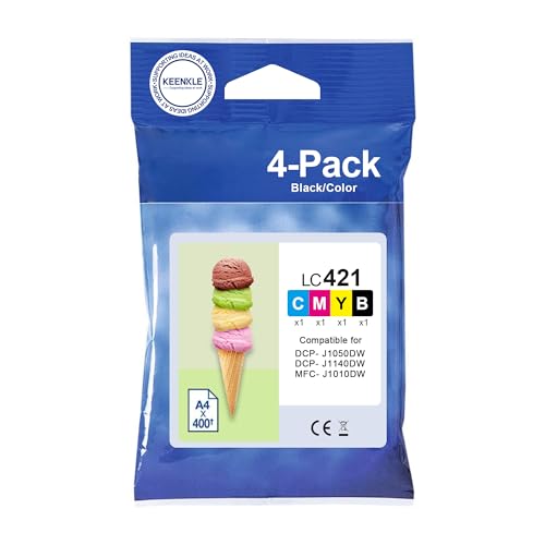 KEENKLE LC421XL Tintenpatronen Kompatibel für Brother LC421 LC-421XL Patronen DCP-J1050DW DCP-J1140DW MFC-J1010DW, 4er-Pack, Schwarz/Cyan/Magenta/Gelb KEENKLE LC421XL Tintenpatronen Kompatibel für Brother LC421 LC-421XL Patronen DCP-J1050DW DCP-J1140DW MFC-J1010DW, 4er-Pack, Schwarz/Cyan/Magenta/Gelb von KEENKLE
