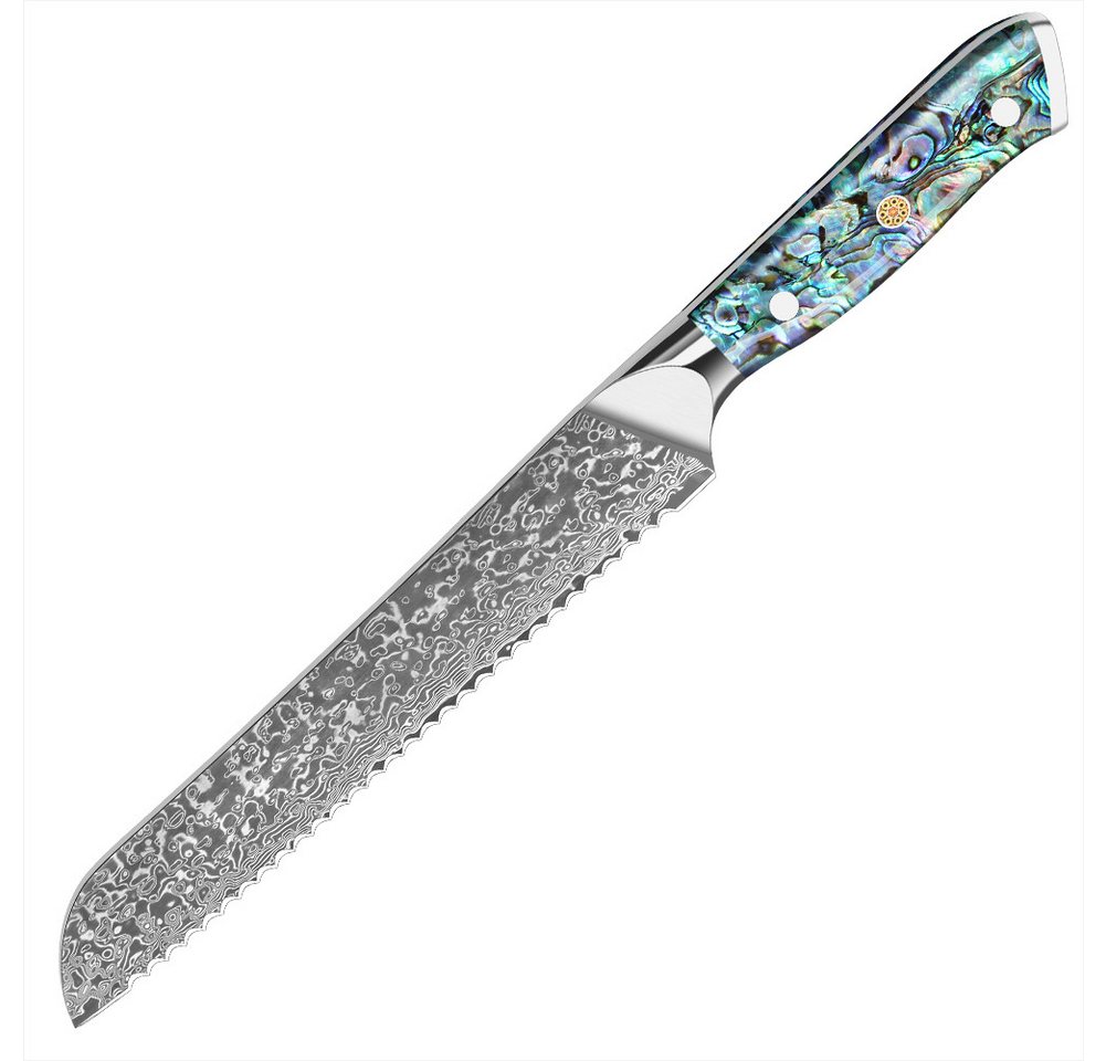 KEENZO Brotmesser Damast Brotmesser mit Wellenschliff Sägemesser Abalone-Muschel Griff von KEENZO