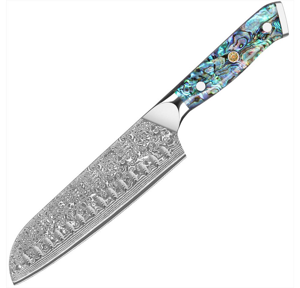 KEENZO Damastmesser Santoku-Messer aus 67 Lagen VG10 Damaststahl Abalone-Muschel Griff von KEENZO