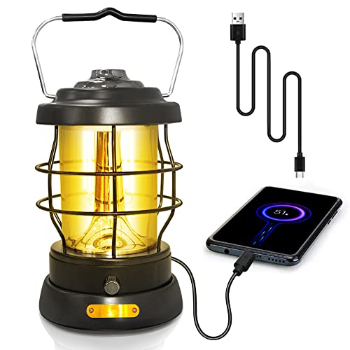 KEENZO LED Campinglampe, USB Aufladbar Camping Licht, Camping Laternen Helligkeiten Dimmbar, Tragbar Retro Zeltlampe,Wasserdichte Campingleuchte f.Draußen Garten Balkon,Wandern, Notfall (Schwarz) von KEENZO