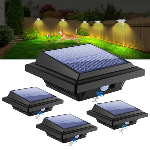 KEENZO LED Dachrinnenlampe, Solar Dachrinnenleuchte, 25 LEDs, 2W, PIR-Sensor, Schwarz,Kaltweißes Licht (Warmes Weiß Licht-4er-Set) von KEENZO