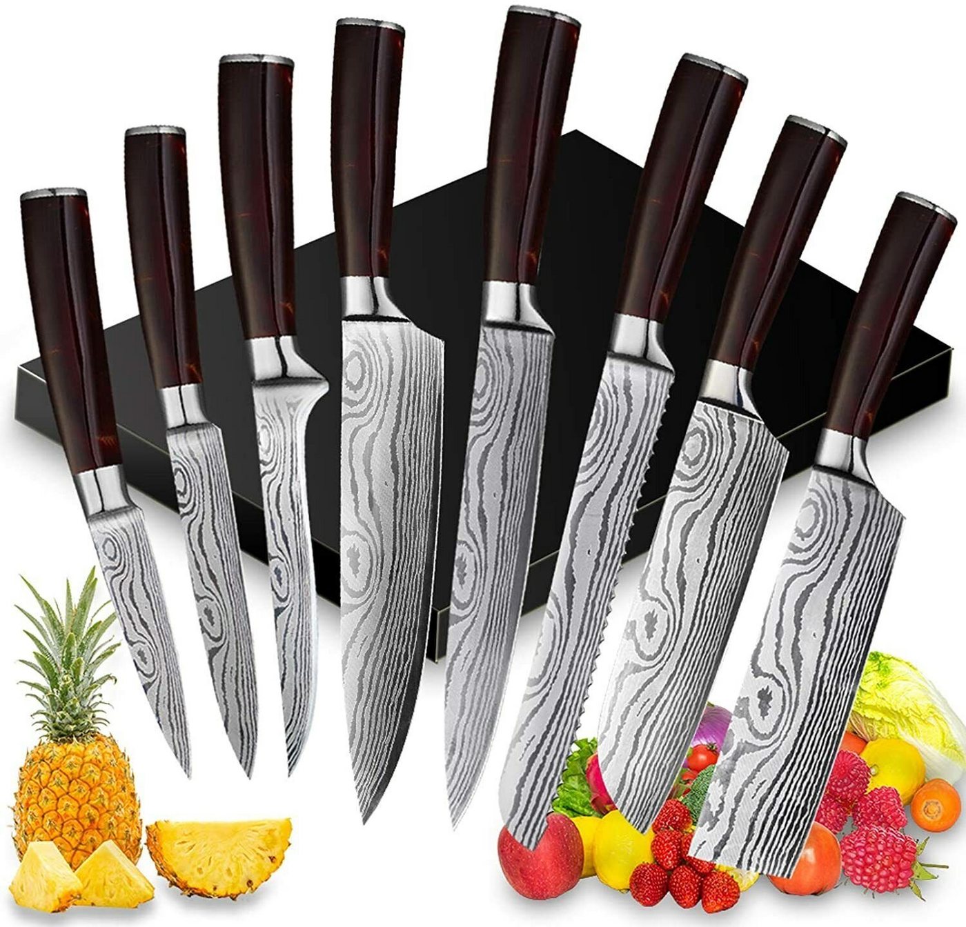 KEENZO Messer-Set 8-Teiliges Küchenmesserset Profi Kochmesser mit scharfer Klinge (8-tlg) von KEENZO