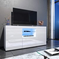 Eleganter Hochglanz-TV-Ständer mit LED – 6 Ablagefächer, Fernsehschrank – Stabiles Sideboard – 135 x 33,5 x 70 cm – Weiß von KEEPBUYING