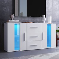 Moderner, glänzend weißer LED-TV-Schrank, Sideboard mit 2 Türen und 3 Schubladen, Sideboard für Wohnzimmer und Esszimmer, Kommode, 140 x 35 x 70 cm, von KEEPBUYING