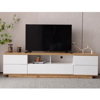 Moderner weißer TV-Schrank aus Holz – 5 Türen, 8 Fächer, niedriges Sideboard fürs Wohnzimmer – 180 x 38 x 46 cm Moderner weißer TV-Schrank aus Holz – 5 Türen, 8 Fächer, niedriges Sideboard fürs Wohnzimmer – 180 x 38 x 46 cm von KEEPBUYING