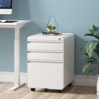 Rollbarer Büroschrank mit 3 Schubladen, Hängeregistraturschrank, abschließbarer Aktenschrank aus Metall für Büro, Home Office – 40 x 45 x 60 cm – Weiß von KEEPBUYING